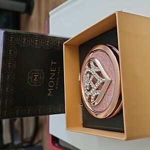 Monet Compact Double Mirror Copper Crystal Heart